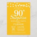 Verrassend 90th Birthday Invitation Yellow Kaart<br><div class="desc">Verrassend 90th Birthday Uitnodiging met de Lichten van het Koord. Gele achtergrond. Mannen of vrouwen op zaterdag. 13e 15e 16e 18e 21e 30e 40e 50e 60e 70e 90e 100e, elke leeftijd. Voor verdere aanpassing, te klikken gelieve de knoop "van de Aanpassing het"en ons ontwerphulpmiddel te gebruiken om deze sjabloon te...</div>