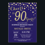 Verrassend 90th Birthday Navy Blue en Gold Diamond Kaart<br><div class="desc">Verrassend 90e verjaardag Uitnodiging met Navy Blue en Gold Glitter Diamond achtergrond. Gold Confetti. Volwassen verjaardag. Mannelijke Mannen of vrouwen: Birthday. Voor verdere aanpassing,  te klikken gelieve de knoop "van de Aanpassing het"en ons ontwerphulpmiddel te gebruiken om deze sjabloon te wijzigen.</div>