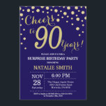 Verrassend 90th Birthday Navy Blue en Gold Diamond Kaart<br><div class="desc">Verrassend 90e verjaardag Uitnodiging met Navy Blue en Gold Glitter Diamond achtergrond. Gold Confetti. Volwassen verjaardag. Mannelijke Mannen of vrouwen: Birthday. Voor verdere aanpassing,  te klikken gelieve de knoop "van de Aanpassing het"en ons ontwerphulpmiddel te gebruiken om deze sjabloon te wijzigen.</div>