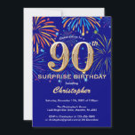 Verrassend 90th Birthday Navy Blue & Gold Firework Kaart<br><div class="desc">Verrassend 90th Birthday Navy Blue en Gold Rainbow Fireworks Invitation. Voor verdere aanpassing,  te klikken gelieve de knoop "van de Aanpassing het"en ons ontwerphulpmiddel te gebruiken om deze sjabloon te wijzigen.</div>