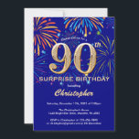 Verrassend 90th Birthday Navy Blue & Gold Firework Kaart<br><div class="desc">Verrassend 90th Birthday Navy Blue en Gold Rainbow Fireworks Invitation. Voor verdere aanpassing,  te klikken gelieve de knoop "van de Aanpassing het"en ons ontwerphulpmiddel te gebruiken om deze sjabloon te wijzigen.</div>