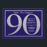 Verrassend 90th Birthday Navy Blue Silver Glitter Kaart<br><div class="desc">Verrassende uitnodiging van 90e verjaardag. Navy Blue Silver Glitter Birthday Party Invite with Navy Blue Background. Verrassende verjaardag. Volwassen verjaardag. Mannen of Vrouwen Bday Bash Party. Voor verdere aanpassing,  te klikken gelieve de knoop "van de Aanpassing het"en ons ontwerphulpmiddel te gebruiken om deze sjabloon te wijzigen.</div>