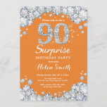 Verrassend 90th Birthday Oranje en Silver Diamond Kaart<br><div class="desc">Verrassende uitnodiging van 90e verjaardag. Oranje en Zilveren Rhinestone Diamond Red achtergrond. Elegant Birthday Bash nodigt uit. Volwassen verjaardag. Vrouwendag. Mannen op zaterdag. Voor verdere aanpassing,  te klikken gelieve de knoop "van de Aanpassing het"en ons ontwerphulpmiddel te gebruiken om deze sjabloon te wijzigen.</div>