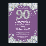 Verrassend 90th Birthday Paars en Silver Diamond Kaart<br><div class="desc">Verrassende uitnodiging van 90e verjaardag. Paarse en Zilveren Rhinestone Diamond Red achtergrond. Elegant Birthday Bash nodigt uit. Volwassen verjaardag. Vrouwendag. Mannen op zaterdag. Voor verdere aanpassing,  te klikken gelieve de knoop "van de Aanpassing het"en ons ontwerphulpmiddel te gebruiken om deze sjabloon te wijzigen.</div>