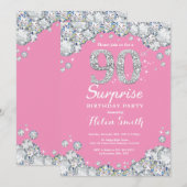 Verrassend 90th Birthday Pink en Silver Diamond Kaart (Voorkant / Achterkant)