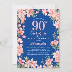 Verrassend 90th Birthday Pink Floral Flowers Blue Kaart