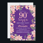 Verrassend 90th Birthday Pink Floral Flowers Paars Kaart<br><div class="desc">Verrassend 90e verjaardag Roze Floral Flowers Paars Violet Birthday Uitnodiging. Voor verdere aanpassing,  te klikken gelieve de knoop "van de Aanpassing het"en ons ontwerphulpmiddel te gebruiken om deze sjabloon te wijzigen.</div>