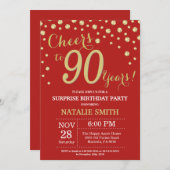 Verrassend 90th Birthday Red en Gold Diamond Kaart (Voorkant / Achterkant)