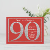 Verrassend 90th Birthday Red en Silver Glitter Kaart (Staand voorkant)