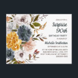 Verrassend 90th Birthday Yellow Navy Blue Floral Briefkaart<br><div class="desc">Elegant Bourgogne,  blauw marineblauw,  mosterdgeel en roomkleurige bloemkool Verrassend 90e verjaardag uitnodiging voor vrouwen. U kunt de tekst op deze kaart aanpassen voor een verjaardagsfeestje voor elke leeftijd die u viert.</div>