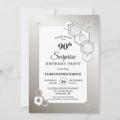 Verrassend 90th Silver Geometric Birthday Party Kaart (Voorkant)