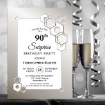 Verrassend 90th Silver Geometric Birthday Party Kaart<br><div class="desc">Organiseer en nodig je vrienden en geliefden uit voor je verrassende 90e verjaardagsfeestje met deze stijlvolle,  zilveren zeshoekige,  geometrische verjaardagsfeestuitnodiging.</div>