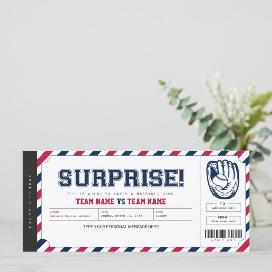 Verrassend Baseball Game Persoonlijk Gift Ticket (Staand voorkant)