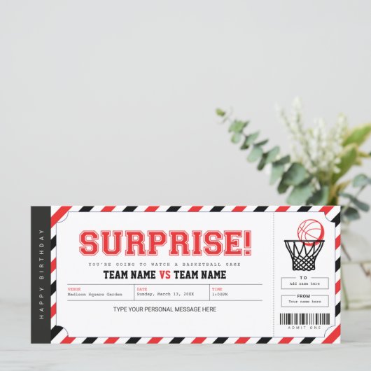 Verrassend Basketball Game Persoonlijk Gift Ticket (Staand voorkant)