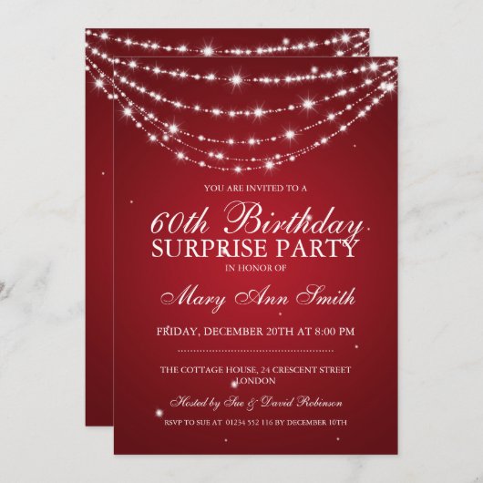 Verrassend Birthday-partij — Rood Kaart (Voorkant / Achterkant)