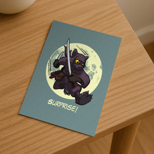 Verrassend! Black Cat Ninja Flying Kick Cartoon Briefkaart