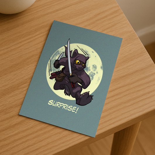 Verrassend! Black Cat Ninja Flying Kick Cartoon Briefkaart
