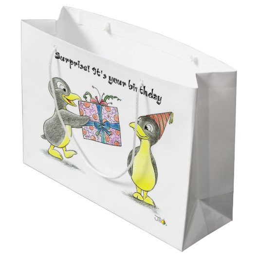Verrassend dat het jouw verjaardag is large cadeautasje (Achterkant Gekanteld)