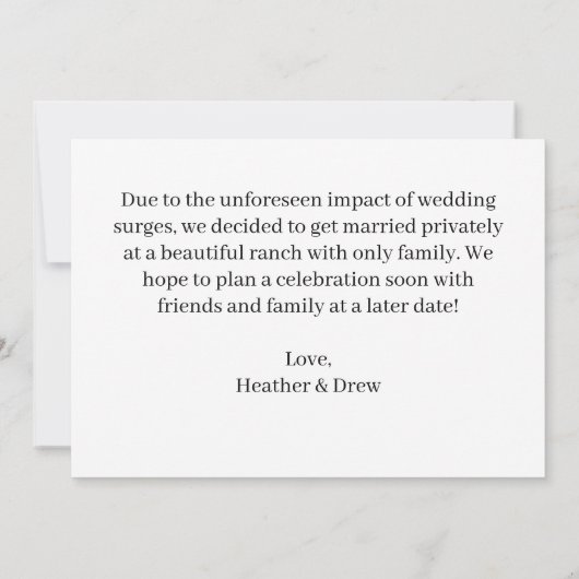 Verrassend dat we getrouwd zijn! aankondiging (Achterkant)