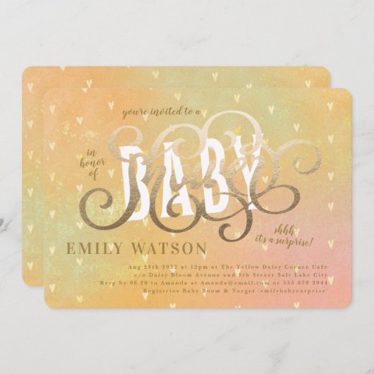 Verrassend hart Gold Lettering Baby shower Kaart (Voorkant / Achterkant)