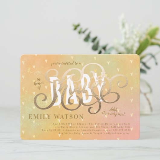 Verrassend hart Gold Lettering Baby shower Kaart (Staand voorkant)