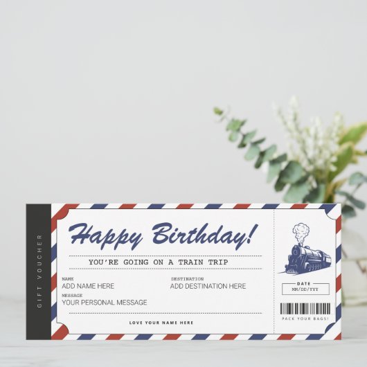 Verrassend reisbiljet met cadeaubon kaart (Staand voorkant)