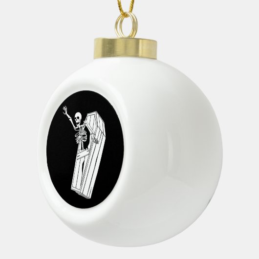 Verrassend Skeleton springt uit Coffin op een Keramische Bal Ornament (Rechts)