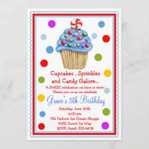 Verrassend Snoep Cupcake Birthday Uitnodiging