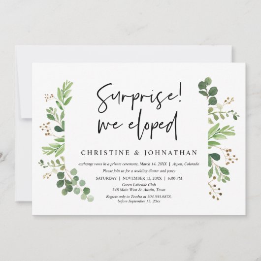 Verrassend, we ontwikkelden een bruiloft Elopement Kaart (Voorkant)