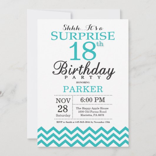 Verrassende 18e verjaardag Uitnodiging Blauwgroen  (Voorkant)