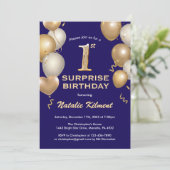 Verrassende 1e verjaardag marineblauw en gouden ba kaart (Staand voorkant)