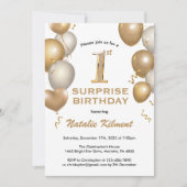 Verrassende 1e verjaardag Witte en gouden ballonne Kaart (Voorkant)