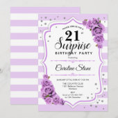 Verrassende 21e verjaardag - Paars Wit Kaart (Voorkant / Achterkant)