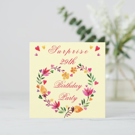 Verrassende 29e verjaardag Waterverf Floral Heart Kaart (Staand voorkant)