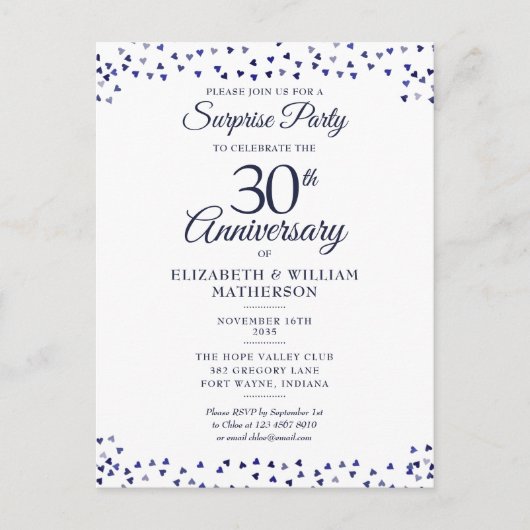 Verrassende 30e trouwdag Blue Harten Briefkaart (Voorkant)