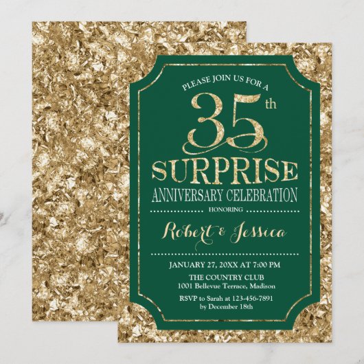 Verrassende 35ste huwelijksverjaardag - Groen Goud Kaart (Voorkant / Achterkant)