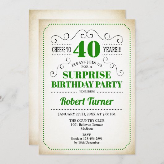 Verrassende 40e verjaardag - Groen wit zwart Kaart (Voorkant / Achterkant)