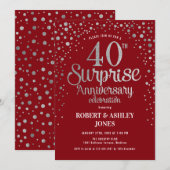 Verrassende 40e verjaardag - Robijnrood & Zilver Kaart (Voorkant / Achterkant)