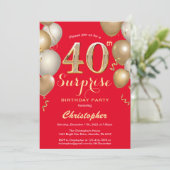 Verrassende 40e verjaardag Rode en gouden ballonne Kaart (Staand voorkant)