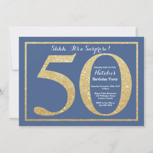 Verrassende 50e verjaardag Blauw en Goud Glitter Kaart