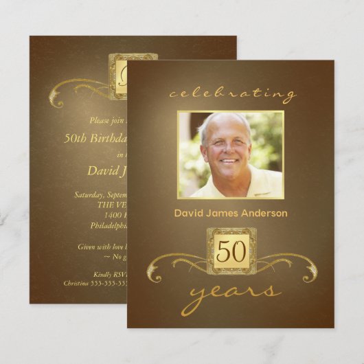 Verrassende 50e verjaardag feestdagen - Gold Kaart (Voorkant / Achterkant)