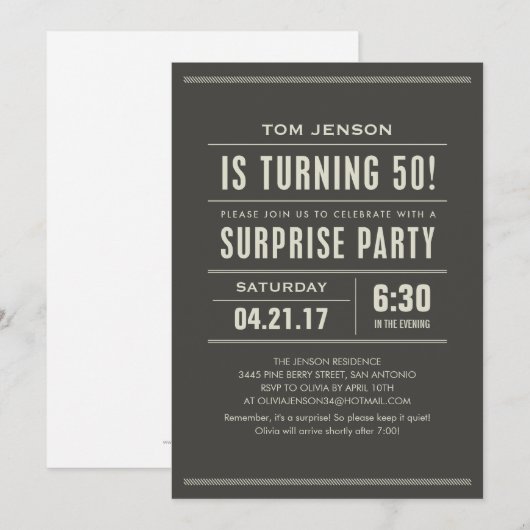 Verrassende 50e verjaardag feestdagen kaart (Voorkant / Achterkant)