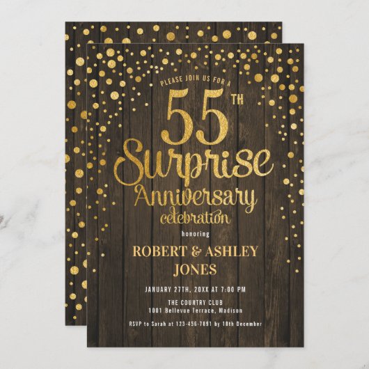 Verrassende 55e trouwdag - Hout & Goud Kaart (Voorkant / Achterkant)