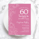 Verrassende 60e verjaardag van de roze Floral Kaart<br><div class="desc">Pink Floral Surprise 60th Birthday Party Invitation. Minimalistisch modern design met botanische accenten en lettertype typografie. Eenvoudige vrouwelijke uitnodigingskaart perfect voor een stijlvol vrouw verrassingsfeest. Kan op elke leeftijd worden aangepast.</div>