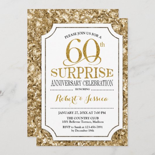 Verrassende 60ste huwelijksverjaardag - Wit Goud Kaart (Voorkant / Achterkant)