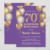 Verrassende 70e Paarse en goudballonnen Kaart (Voorkant / Achterkant)