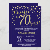 Verrassende 70e verjaardag marineblauw en gouden d kaart (Voorkant / Achterkant)