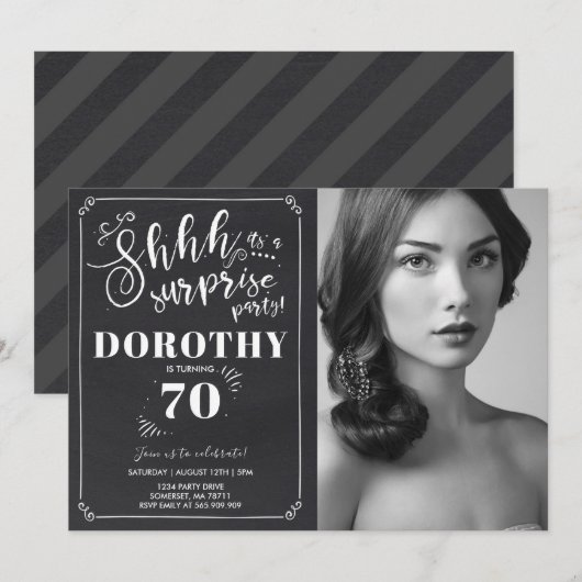 Verrassende 70e verjaardag Uitnodiging  Verrassing (Voorkant / Achterkant)