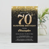 Verrassende 70e verjaardag Zwart en Goud Glitter Kaart (Staand voorkant)