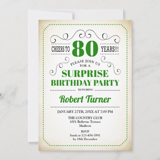 Verrassende 80e verjaardag - Groen wit zwart Kaart (Voorkant)
